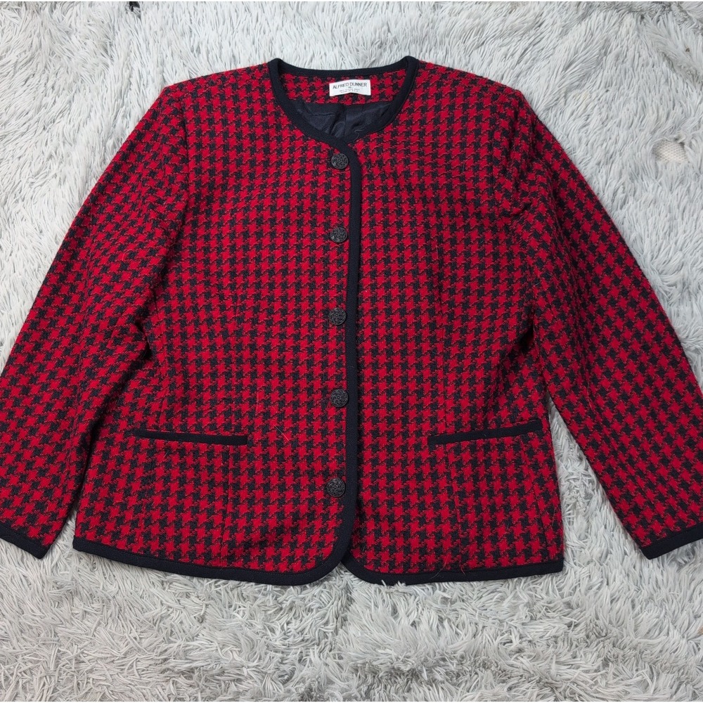 Alfred Dunner Jacket Womens 16 Red Blazer Wool Blend Pockets Comfort Button Up